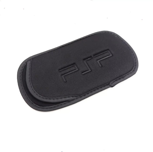 Black soft carrying case pouch for PSP handheld gaming console with embossed PSP logo