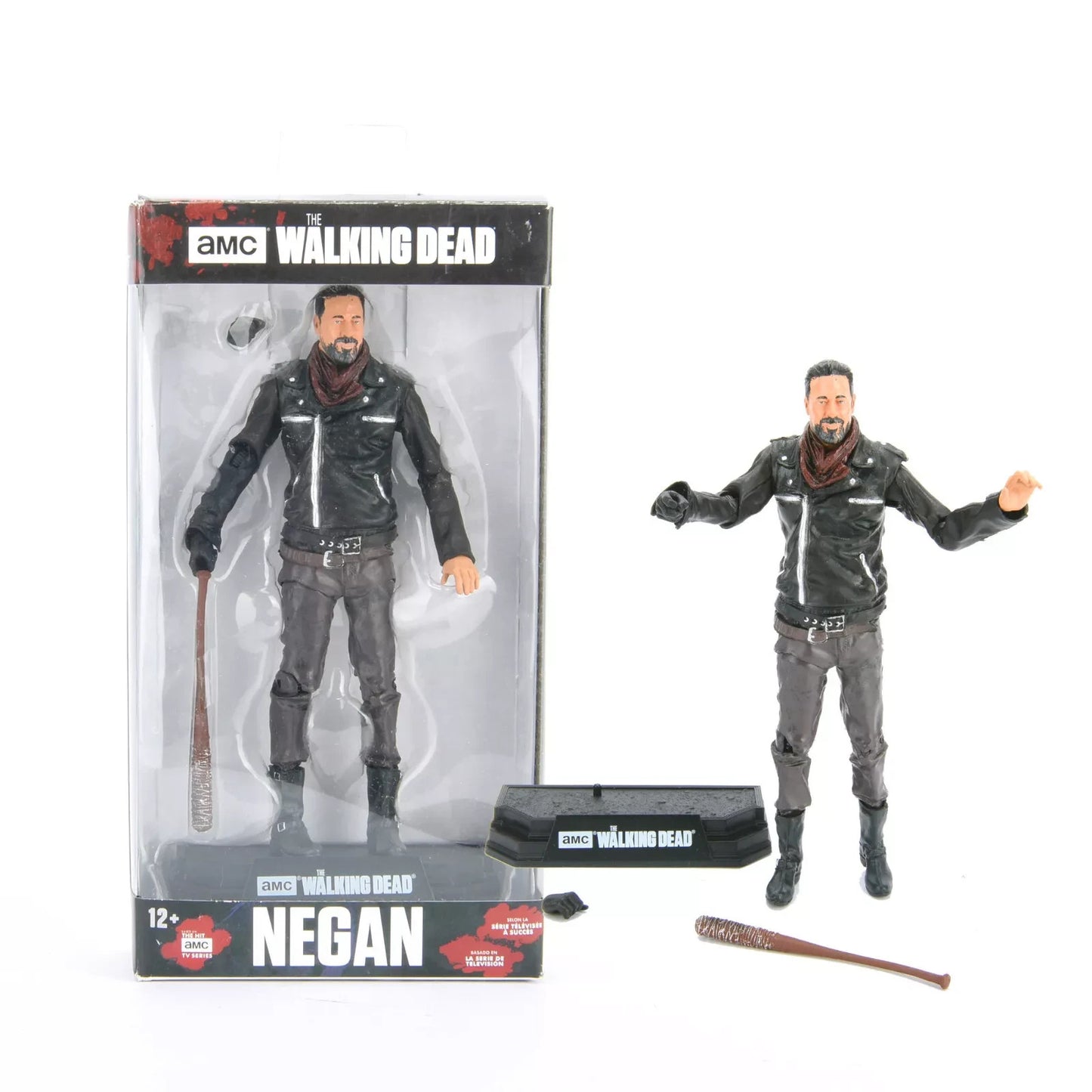 AMC The Walking Dead Negan action figure with bat, alternate hand, and display stand