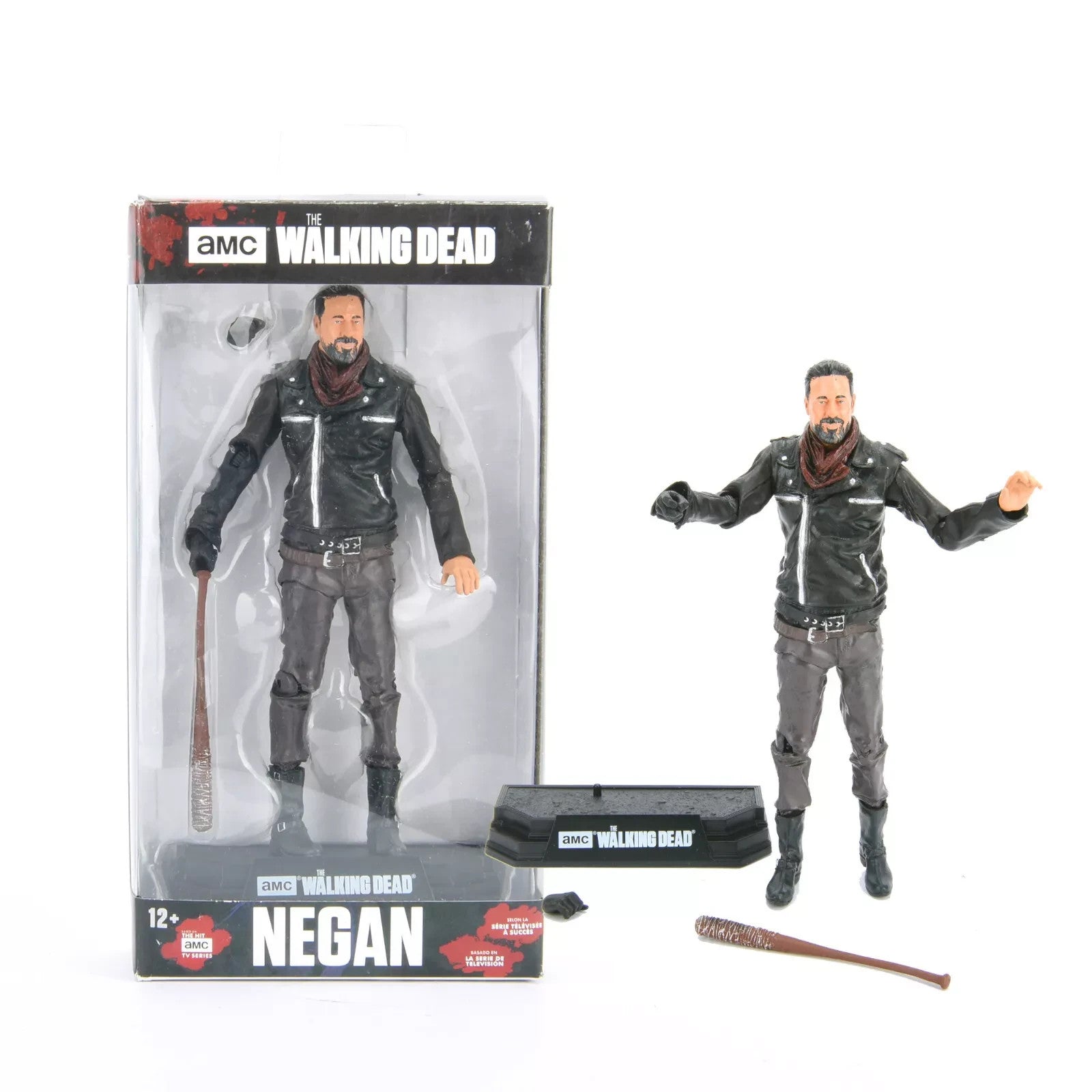 AMC The Walking Dead Negan action figure with bat, alternate hand, and display stand