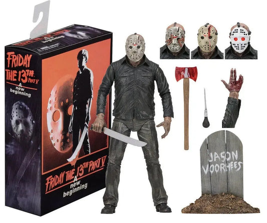 Friday the 13th Part V Jason Voorhees action figure with interchangeable masks, weapons, and tombstone