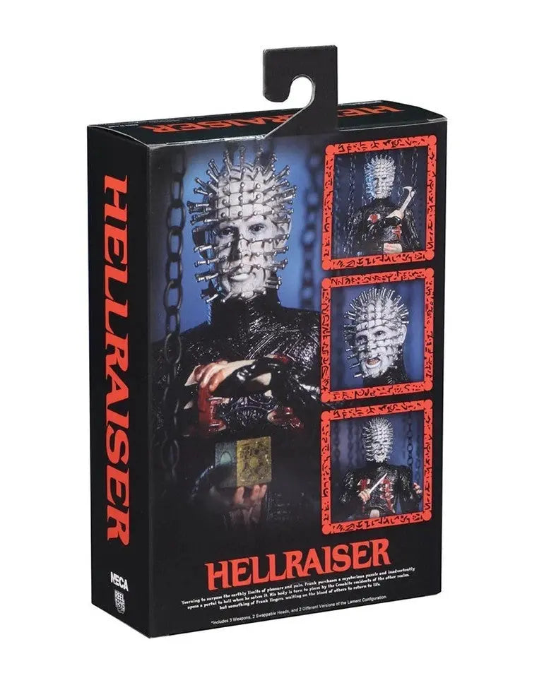 Hellraiser action figure packaging featuring Pinhead with puzzle box and chains