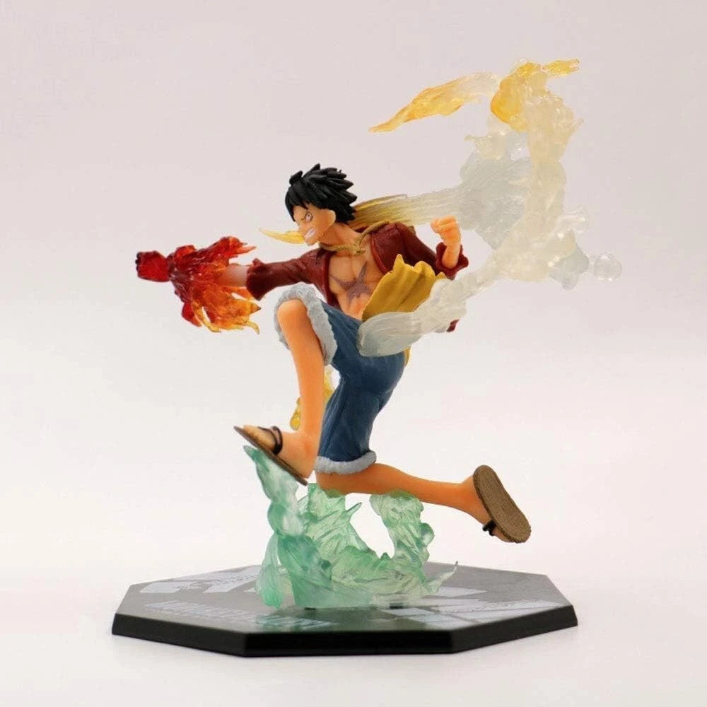Anime action figure of male character in mid-jump with fiery red fist and dynamic energy effects